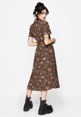 Rhea Cotton Blend Moth and Moon Print Midi Shirt Dress