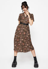 Rhea Cotton Blend Moth and Moon Print Midi Shirt Dress