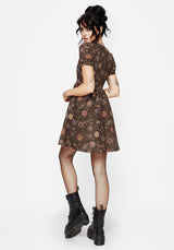 Rhea Cotton Blend Moth and Moon Print Mini Smock Dress
