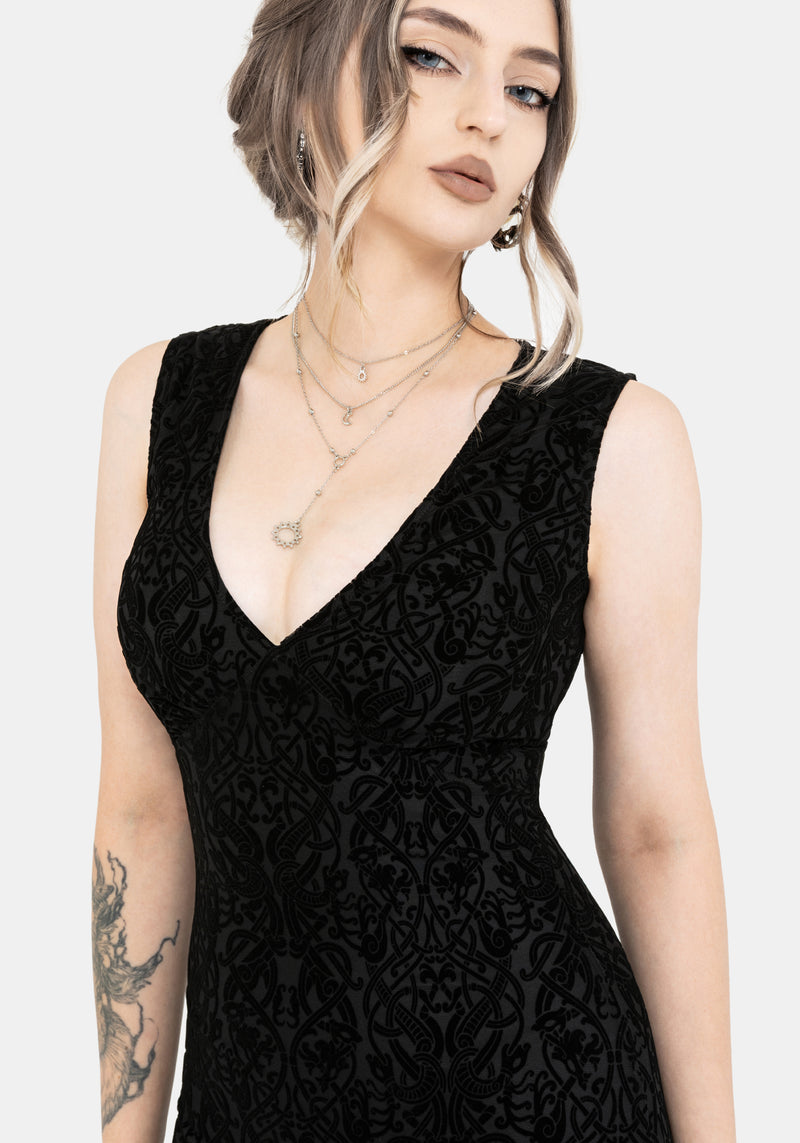 Disrupt Dragon Flocked Mesh Sleeveless Midi Dress