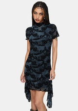 Bryn Floral Flocked Mesh Hanky Hem Mini Dress