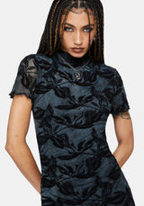Bryn Floral Flocked Mesh Hanky Hem Mini Dress