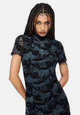 Bryn Floral Flocked Mesh Hanky Hem Mini Dress