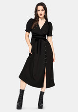 Brae Wrap Puff Sleeve Centipede Button Midaxi Dress
