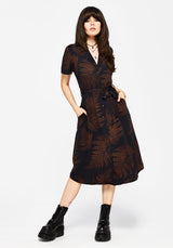 Ruin Fern Printed Midi Shirt Dress - Brown