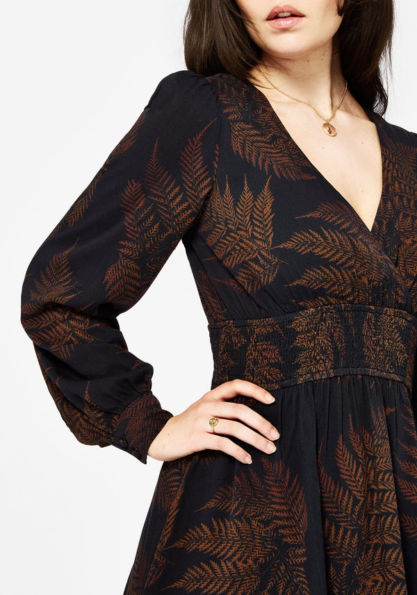 Ruin Fern Printed Mini Dress - Brown