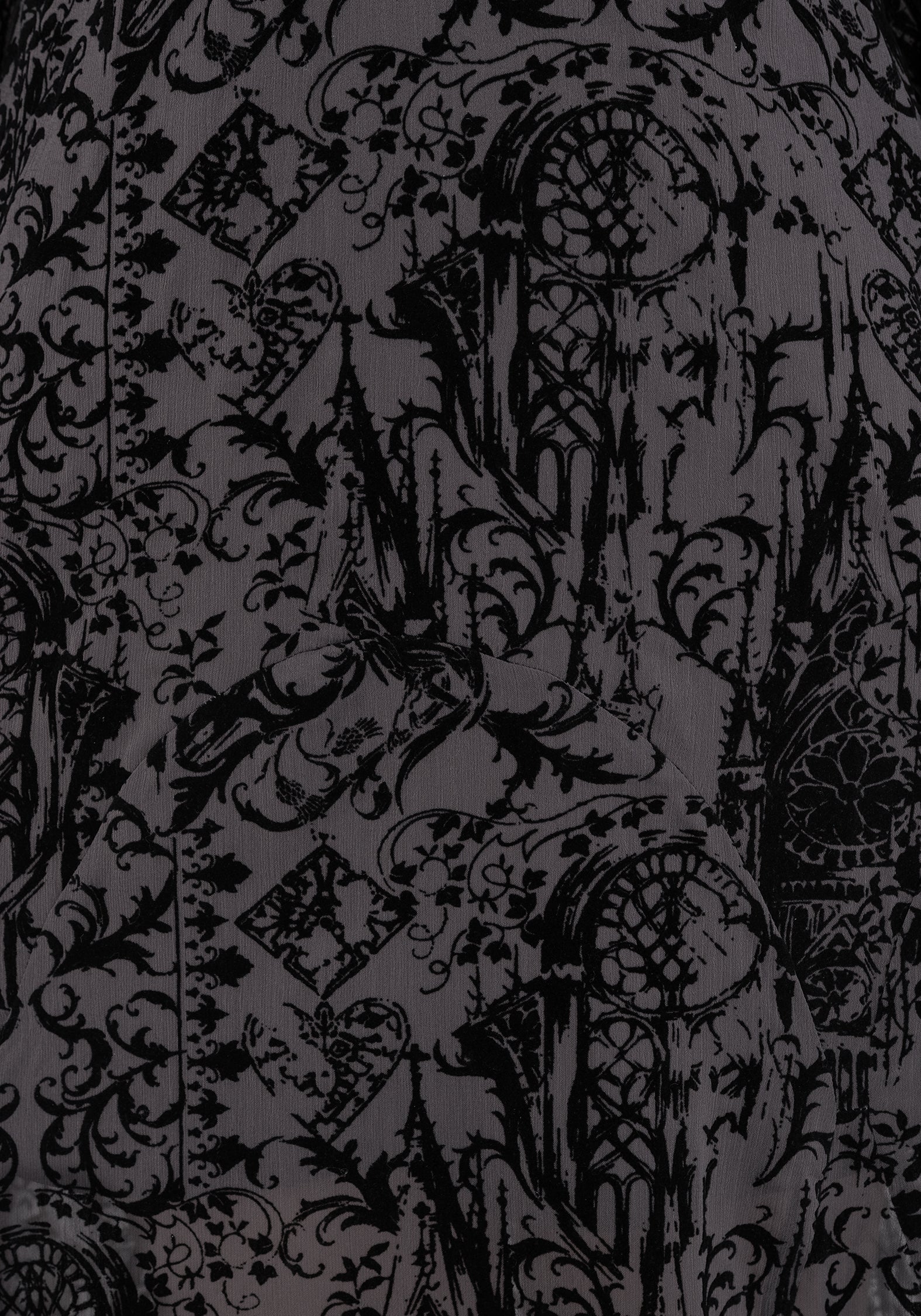 Thorned Flocked Chiffon Castle Print Frill Neck Maxi Dress