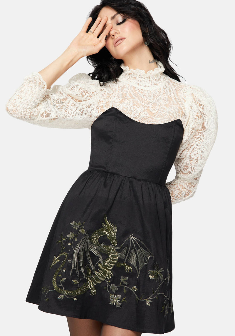 dragon embroidered dress Dust Phase Dragon Embroidery Sleeveless Mini Dress RYVKstudio