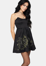 Muse Dragon Embroidery Strapless Mini Dress