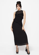 Reflections Black Frill Detail Sleeveless Maxi Dress
