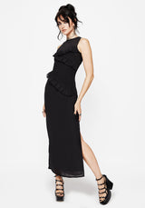 Reflections Black Frill Detail Sleeveless Maxi Dress