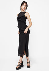 Reflections Black Frill Detail Sleeveless Maxi Dress