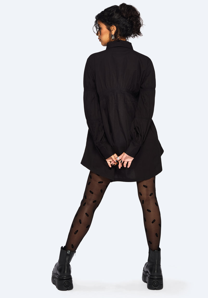 Incantation Cotton Blend Smocked Mini Shirt Dress