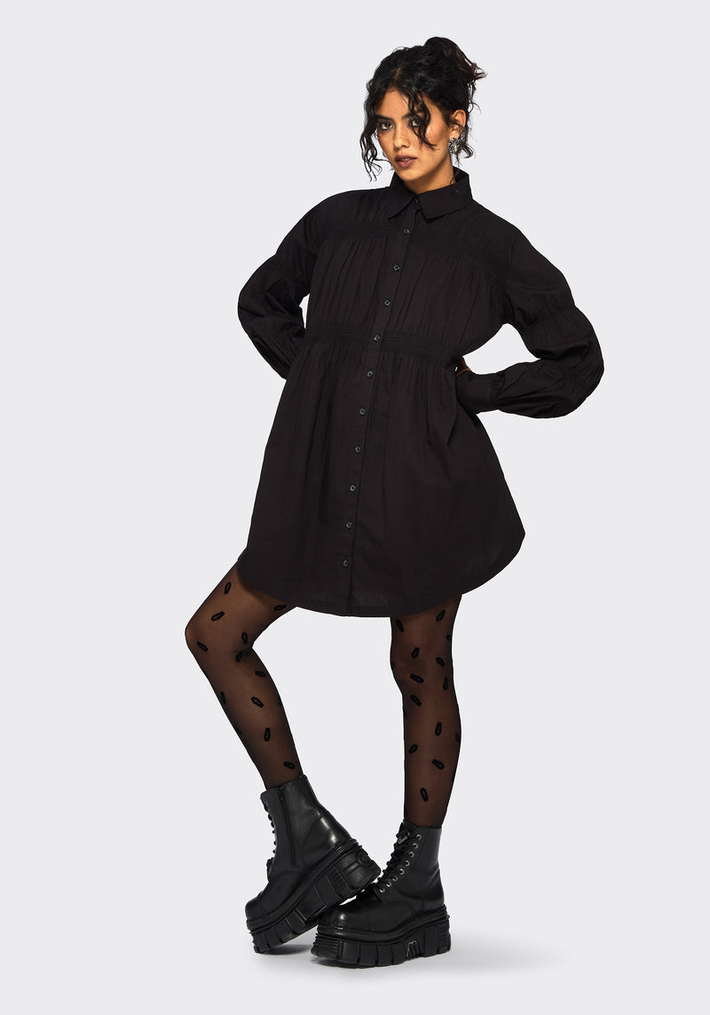 Incantation Cotton Blend Smocked Mini Shirt Dress