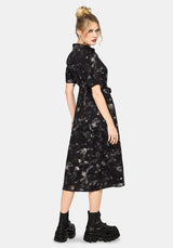 Crimson Magpie and Moth Print Midi Shirt Dress