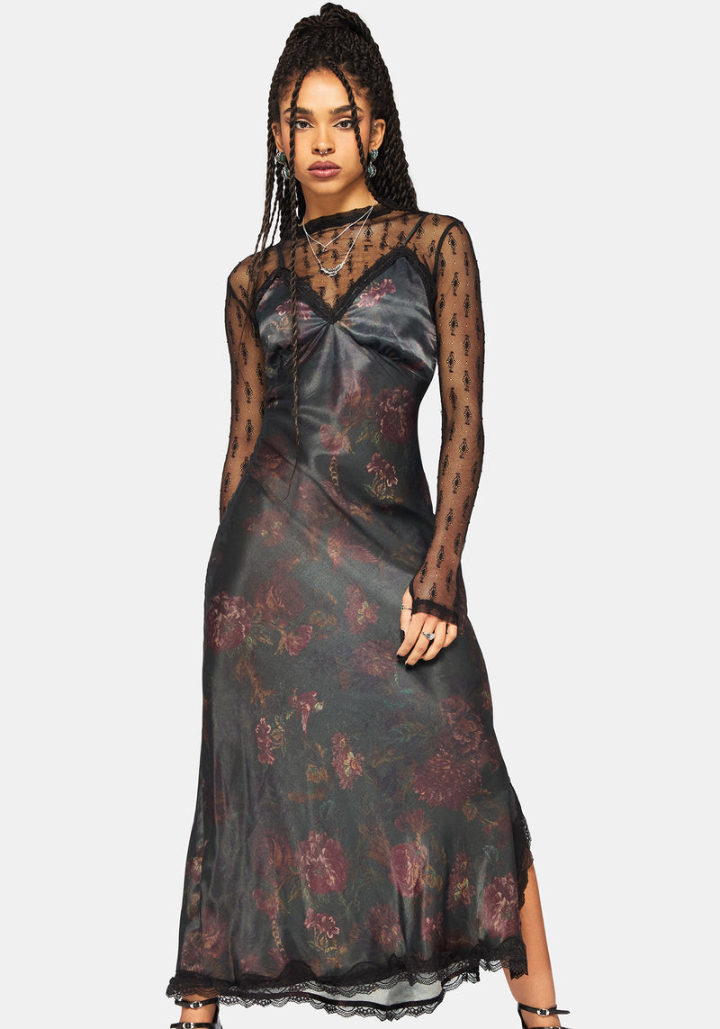 floral satin cami dress Hope & Ivy Petite satin cami maxi dress in black floral