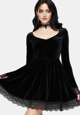 Orbweb Long Sleeve Lace Hem Velour Mini Dress EU 38