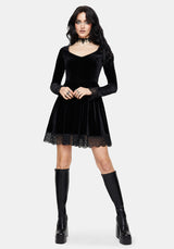 Orbweb Long Sleeve Lace Hem Velour Mini Dress EU 38