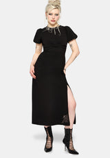 Aubrey Crow Skull Embroidered Twist Front Midi Dress