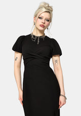 Aubrey Crow Skull Embroidered Twist Front Midi Dress
