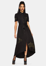 Isara Dragon Embroidered High Low Midaxi Shirt Dress