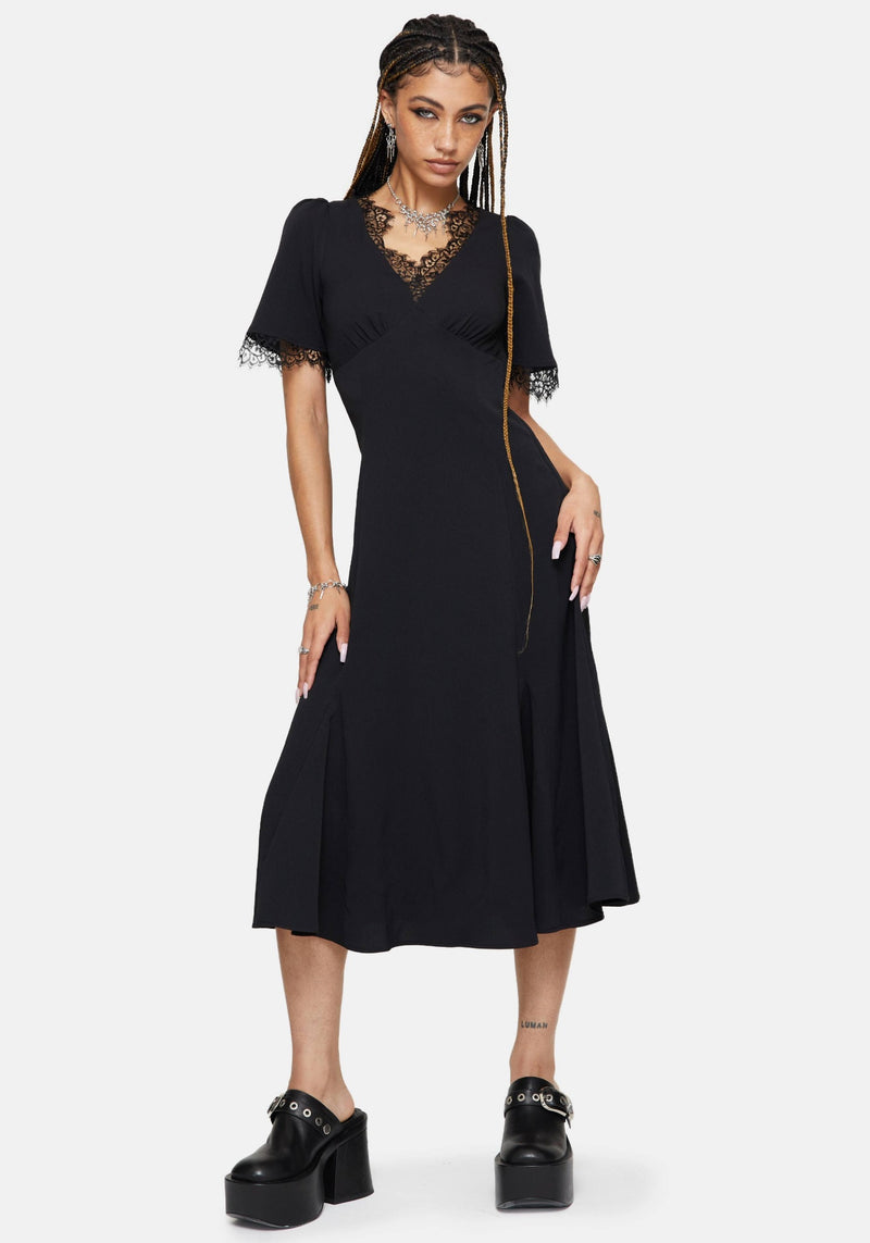 Altha Lace Back V Neck Midi Dress