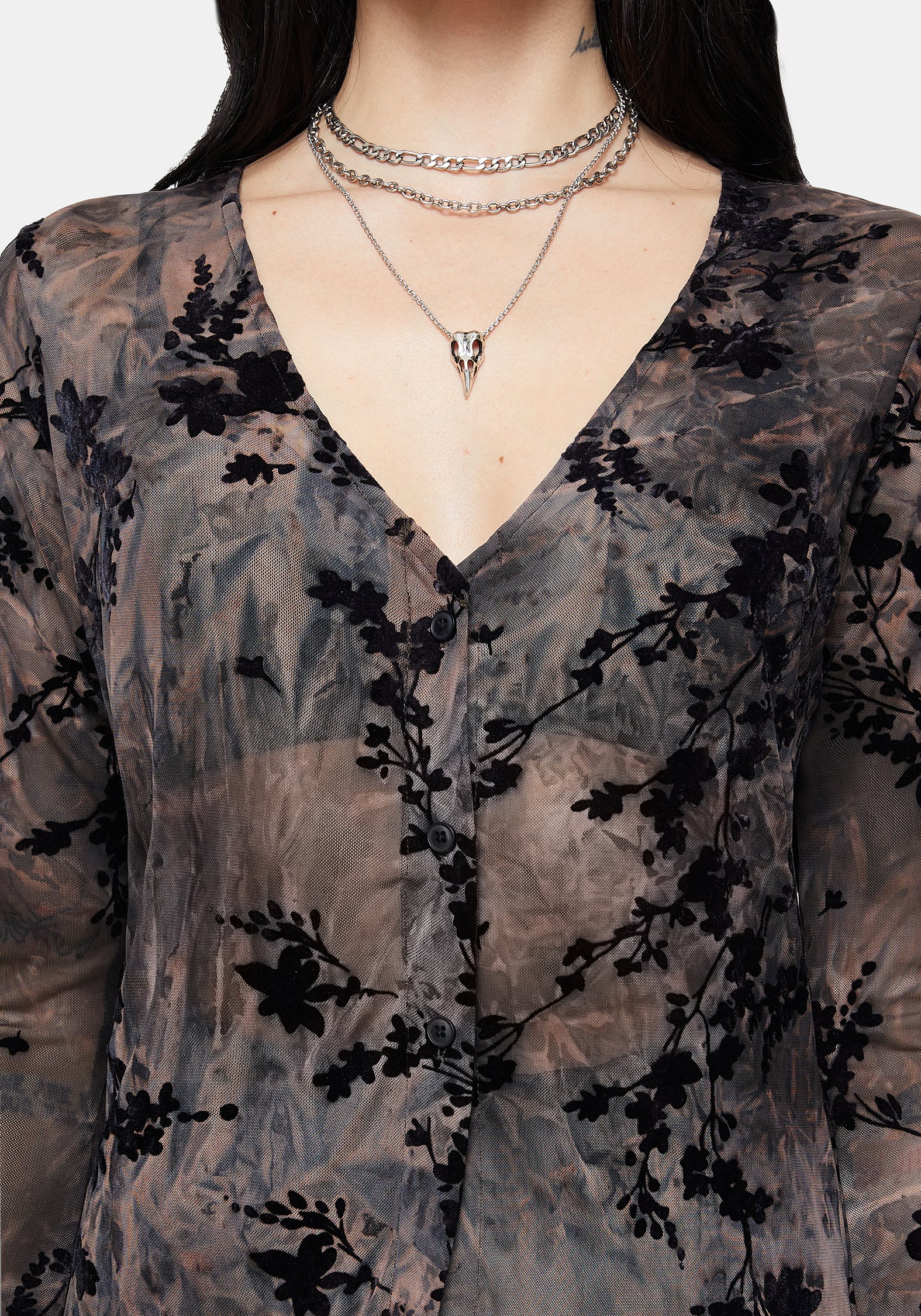 Monroe Flocked Mesh Long Sleeve Midaxi Overdress EU 38