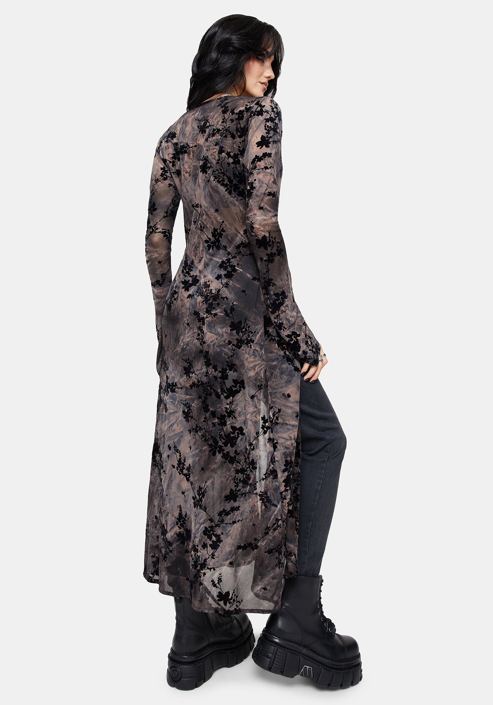 Monroe Flocked Mesh Long Sleeve Midaxi Overdress EU 38