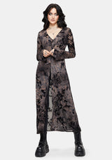 Monroe Flocked Mesh Long Sleeve Midaxi Overdress EU 38