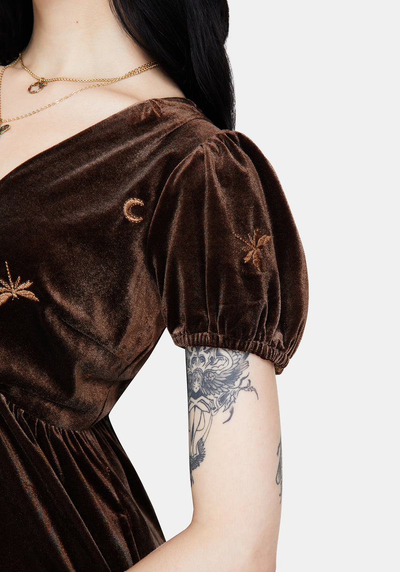 Seraphine Dragonfly Embroidered Velour Mini Dress