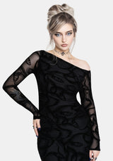 Paleo Flocked Mesh Skeletal Snake Long Sleeve Midaxi Dress