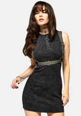 Despair Cotton Embroidered Acid Wash Ribbed Mini Dress