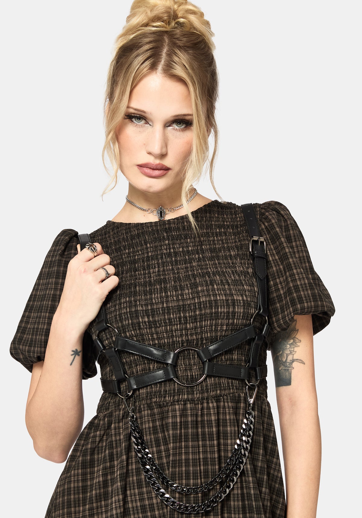 Rhiannon Check Shirred Bodice Midi Dress EU 38