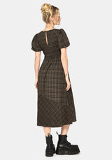 Rhiannon Check Shirred Bodice Midi Dress EU 38