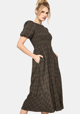 Rhiannon Check Shirred Bodice Midi Dress EU 38