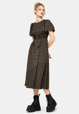 Rhiannon Check Shirred Bodice Midi Dress EU 38