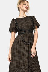 Rhiannon Check Shirred Bodice Midi Dress EU 38