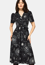 Elise Celestial Print Puff Sleeve Midaxi Shirt Dress EU 38