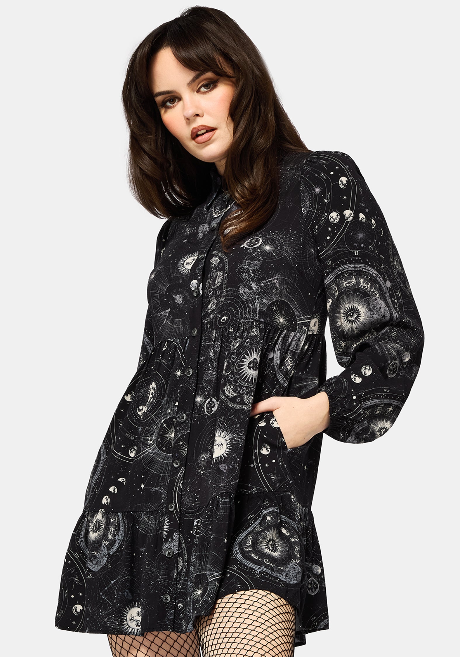 Elise Celestial Print Mini Shirt Dress EU 38