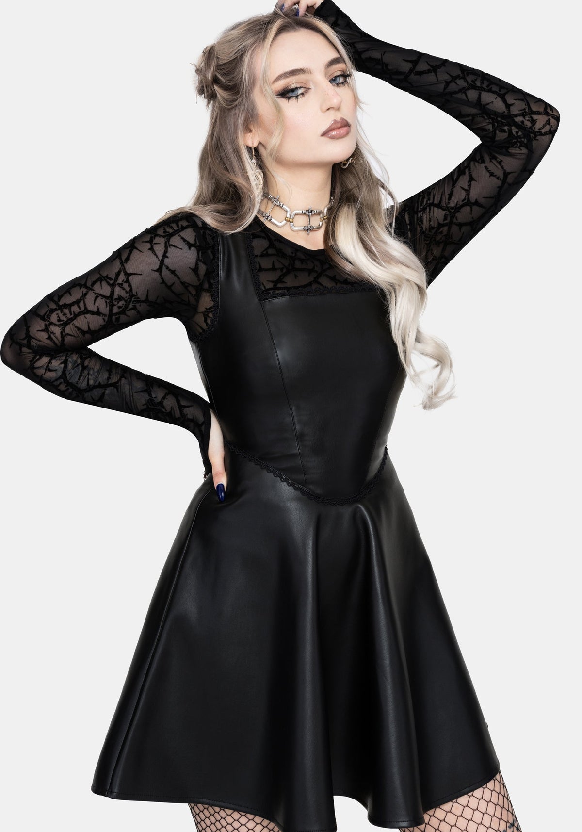 Veluna Corset Waist PU Mini Dress