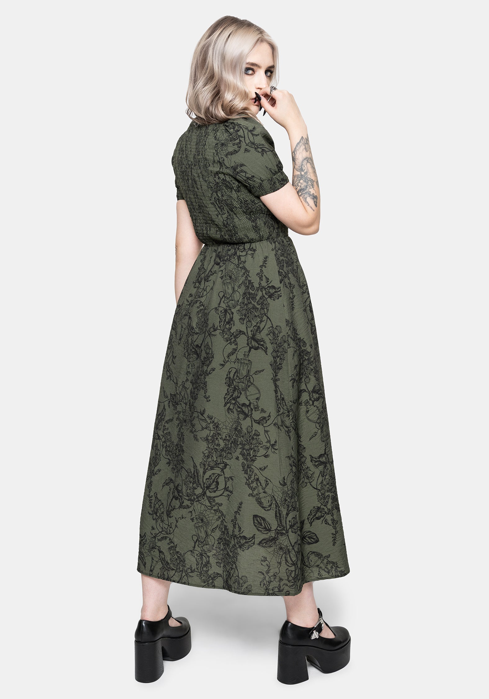 Orla Foxglove Potion Print Shirred Bodice Midaxi Dress