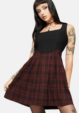 Bonnie Mixed Corset Check Pleated Mini Dress