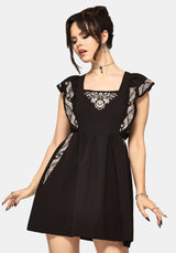 Bladeborn Embroidered Ruffle Front Mini Dress