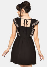 Bladeborn Embroidered Ruffle Front Mini Dress