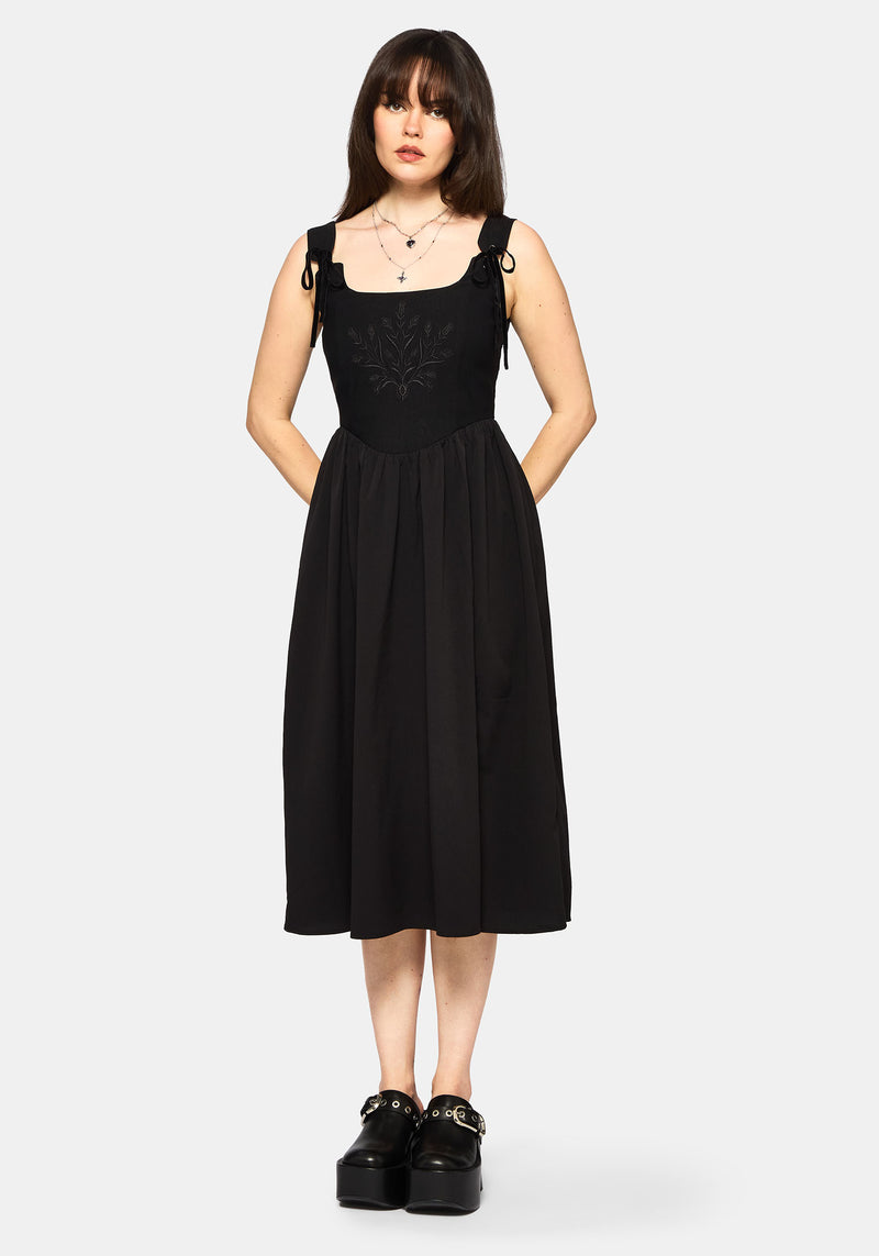 Cybele Embroidered Front Corset Bodice Midi Dress