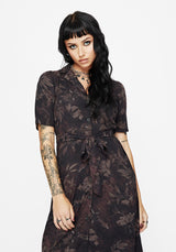 Ashmire Woodland Moth Print Midi Belted Shirt Dress