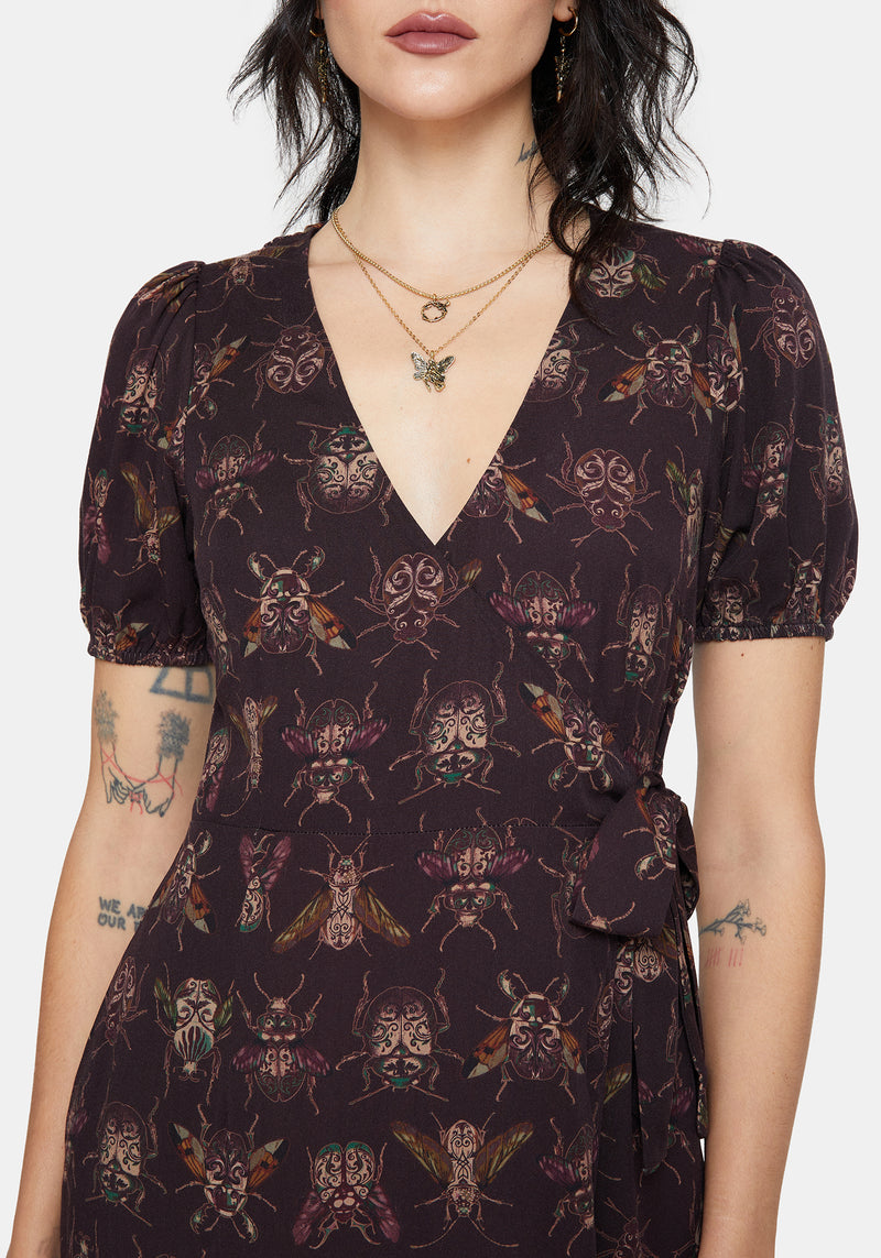 Scorn Bug Printed Wrap Midi Dress