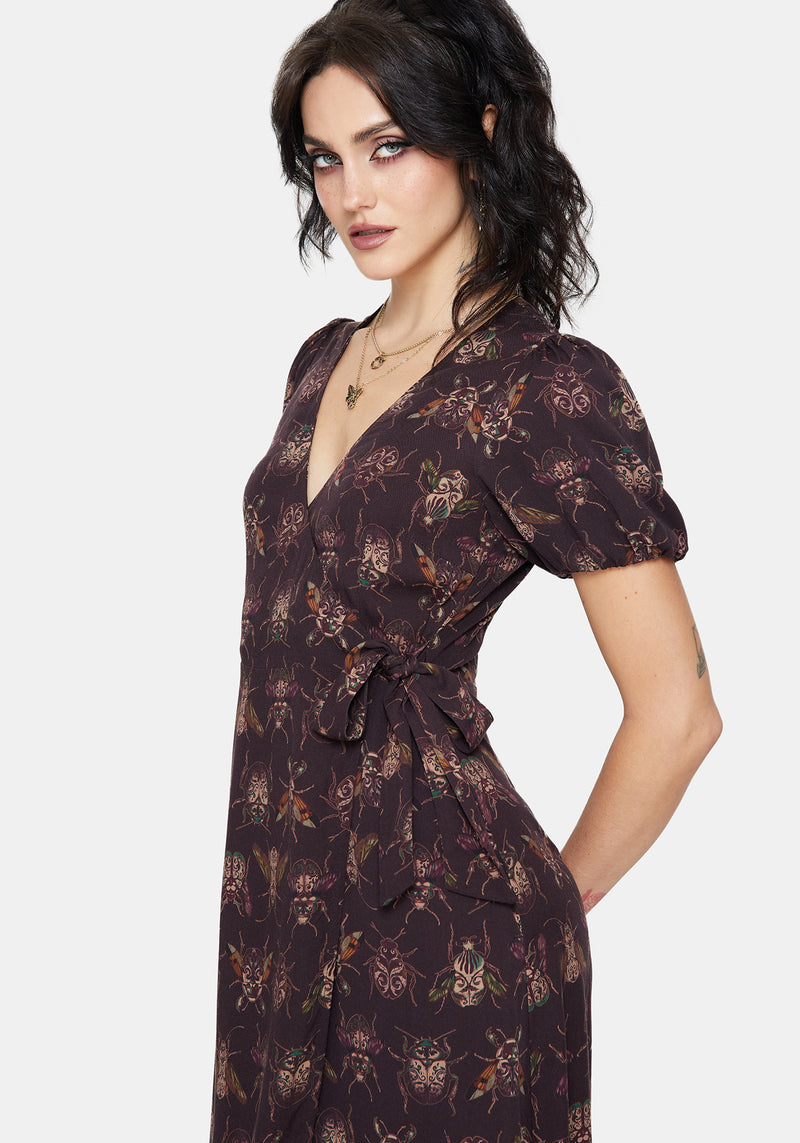 Scorn Bug Printed Wrap Midi Dress