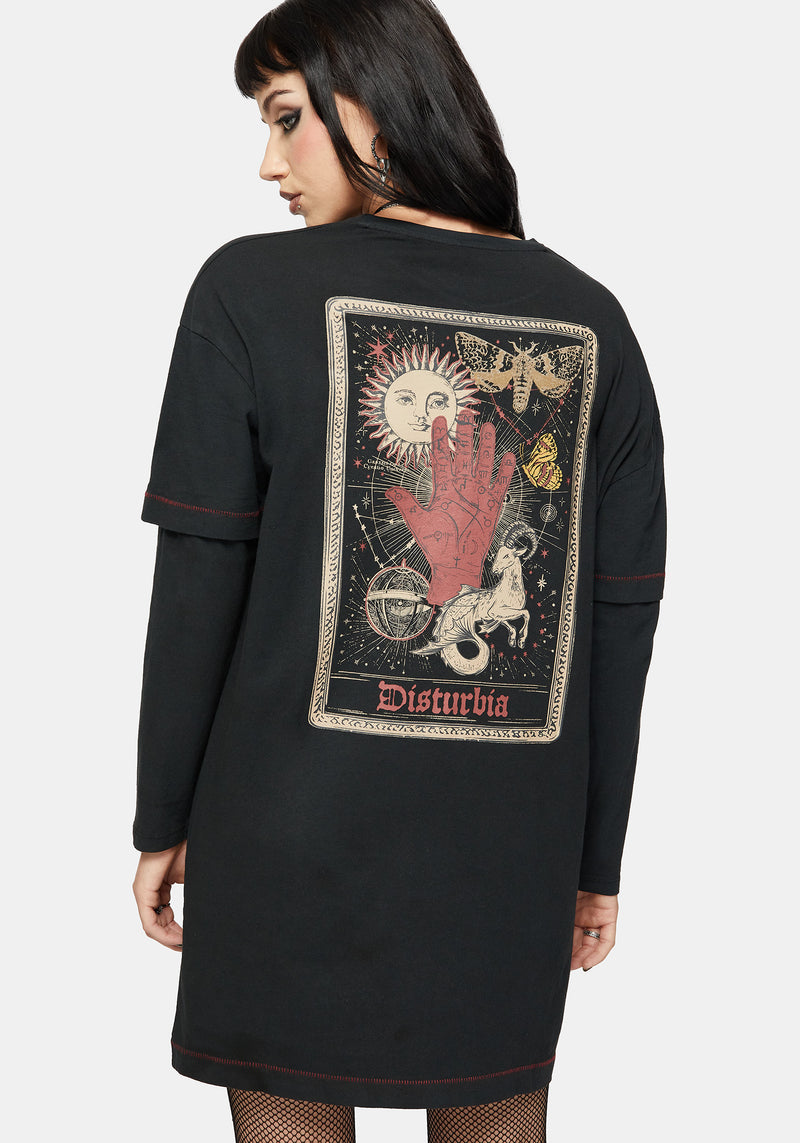 long sleeve graphic t shirt dress Temperance Tarot Graphic Long Sleeve Tee Dress – Disturbia