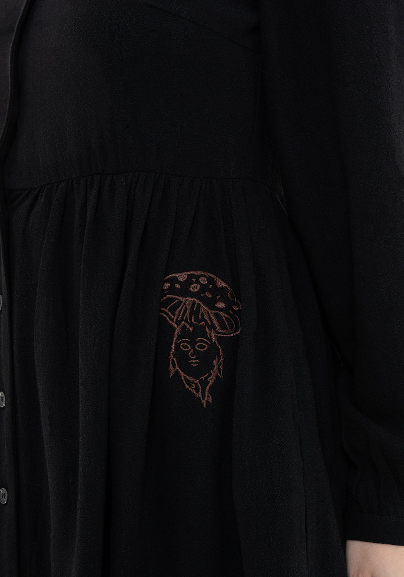 Hexborn Linen-Blend Baba Yaga Embroidered Long Sleeve Mini Dress – Disturbia